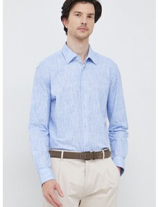 Риза BOSS мъжка в синьо със стандартна кройка с класическа яка