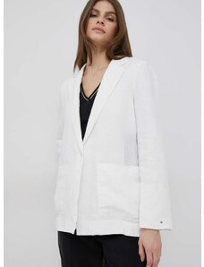 Ленено сако Tommy Hilfiger в бяло с едно копче с изчистен дизайн
