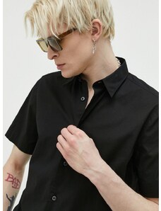 Риза HUGO мъжка в черно със стандартна кройка с класическа яка 50475668