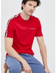 Памучна тениска Tommy Hilfiger в червено с изчистен дизайн