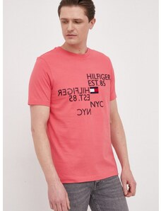 Памучна тениска Tommy Hilfiger в розово с апликация