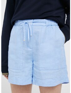 Ленен къс панталон Tommy Hilfiger в синьо с изчистен дизайн с висока талия