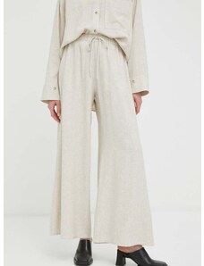 Панталон с лен By Malene Birger Pisca в бежово с широка каройка, с висока талия