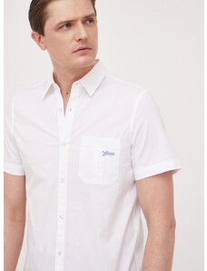 Риза Guess мъжка в бяло с кройка по тялото с класическа яка