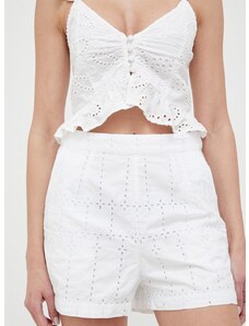 Къс панталон Guess в бяло с изчистен дизайн с висока талия
