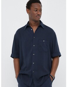 Риза Drykorn мъжка в тъмносиньо със свободна кройка с класическа яка