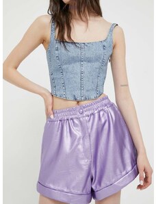 Къс панталон Rotate в лилаво с изчистен дизайн с висока талия