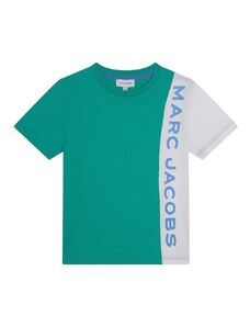 Детска памучна тениска Marc Jacobs в зелено с принт