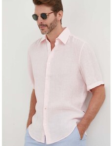 Ленена риза BOSS ORANGE в розово със стандартна кройка с класическа яка 50489345