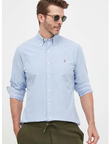 Памучна риза Polo Ralph Lauren мъжка в синьо със стандартна кройка с яка копче 710792041