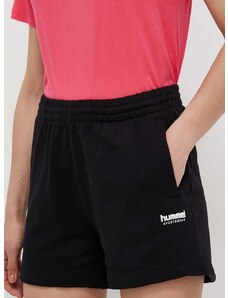 Памучен къс панталон Hummel hmlLGC SHAI SHORTS в черно с изчистен дизайн със стандартна талия