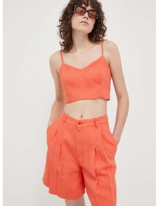 Ленен къс панталон Drykorn в оранжево с изчистен дизайн с висока талия