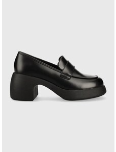 Кожени обувки с дебел ток Camper Thelma в черно с висок ток