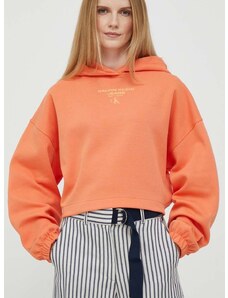Суичър Calvin Klein Jeans в оранжево с качулка с принт