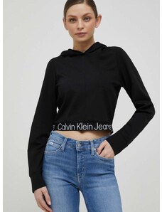 Суичър Calvin Klein Jeans в черно с качулка с принт