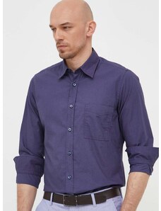 Памучна риза BOSS ORANGE мъжка в тъмносиньо със стандартна кройка с класическа яка