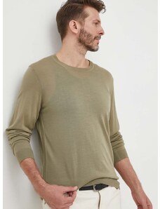 Вълнен пуловер BOSS мъжки в зелено от лека материя 50468239