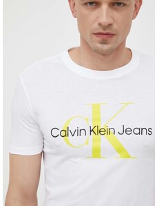 Памучна тениска Calvin Klein Jeans в бяло с принт J30J320806