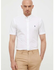 Риза Polo Ralph Lauren мъжка в бяло с кройка по тялото с яка с копче