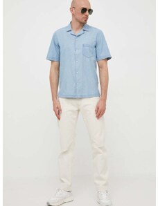 Памучна риза BOSS BOSS ORANGE мъжка в синьо със стандартна кройка