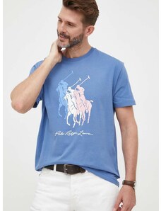 Памучна тениска Polo Ralph Lauren в синьо с принт
