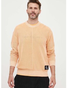 Памучен пуловер Calvin Klein Jeans в оранжево от лека материя