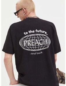 Памучна тениска Preach в черно с принт