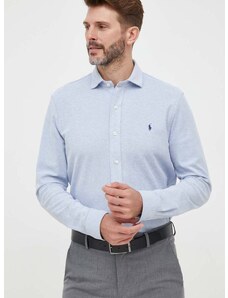 Памучна риза Polo Ralph Lauren мъжка в синьо със стандартна кройка с класическа яка