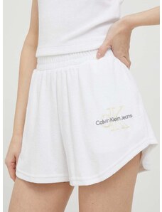 Къс панталон Calvin Klein Jeans в бяло с принт висока талия J20J221304
