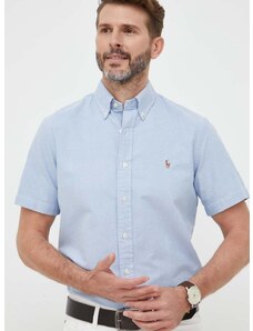 Памучна риза Polo Ralph Lauren мъжка в синьо със стандартна кройка с яка с копче