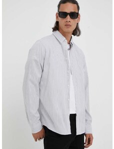 Памучна риза Les Deux Kristian Stripe мъжка в сиво със стандартна кройка с яка с копче