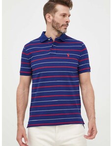 Памучна тениска с яка Polo Ralph Lauren в тъмносиньо с десен