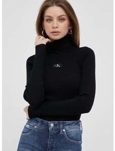 Пуловер Calvin Klein Jeans дамски в черно с поло