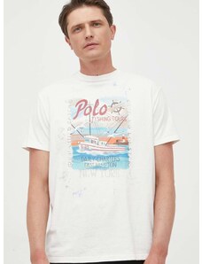 Памучна тениска Polo Ralph Lauren в бяло с принт