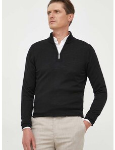 Вълнен пуловер Calvin Klein мъжки в черно от лека материя с поло
