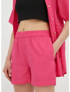 Ленен къс панталон Résumé в розово с изчистен дизайн с висока талия