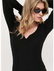 Пуловер с коприна Guess в черно от лека материя