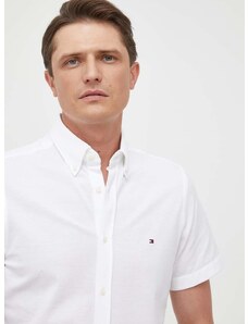 Памучна риза Tommy Hilfiger мъжка в бяло с кройка по тялото яка копче MW0MW30911