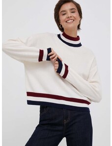 Вълнен пуловер Tommy Hilfiger дамски в бежово от лека материя с ниско поло
