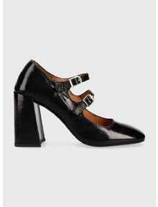 Кожени обувки с дебел ток Jonak VAL CUIR BRILLANT в черно с висок ток 3100235