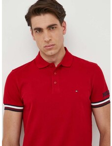 Памучна тениска с яка Tommy Hilfiger в червено с десен