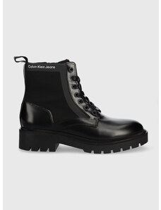 Кубинки Calvin Klein Jeans Military Boot в черно с равна подметка