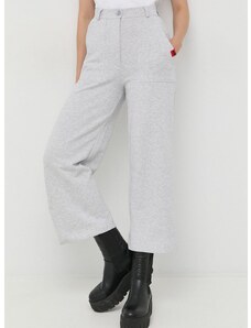 Памучен панталон Love Moschino в сиво със стандартна кройка, с висока талия