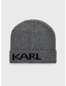 Шапка Karl Lagerfeld в сиво с фина плетка