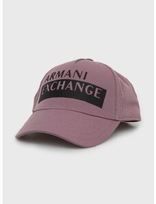 Шапка с козирка Armani Exchange в лилаво с изчистен дизайн