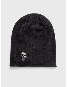 Вълнена шапка Karl Lagerfeld в сиво с фина плетка от вълна
