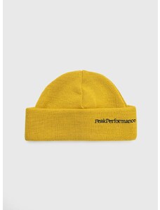 Вълнена шапка Peak Performance в жълто с фина плетка от вълна