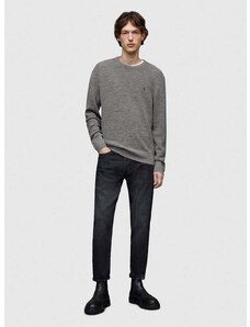 Вълнен пуловер AllSaints мъжки в сиво от лека материя
