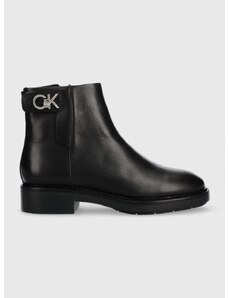 Кожени боти Calvin Klein Rubber Sole Ankle Boot в черно с равна подметка