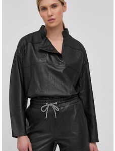 Кожена блуза Notes du Nord Taz дамска в черно с изчистен дизайн